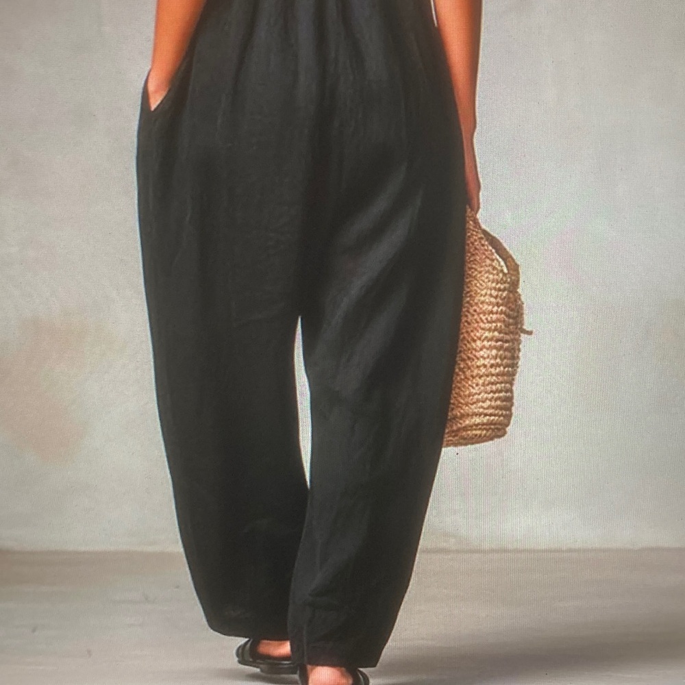 Strapless Black Linen Jumpsuit - Women - Picture 5 of 5